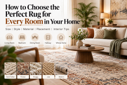 Modern living room with area rug showing rug styles for every room in a home